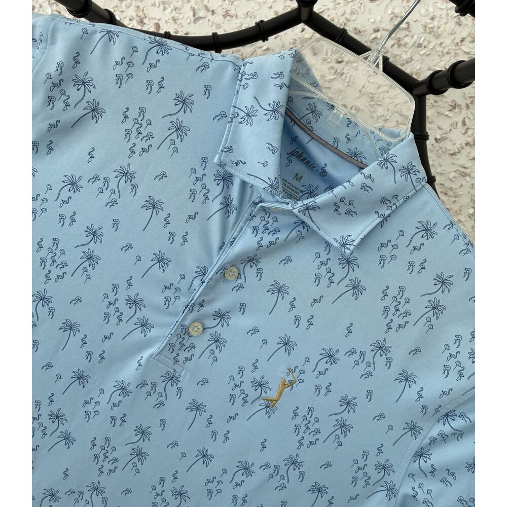 Johnnie-O The Players Golf Polo Blue Flamingo Pattern Mens Medium